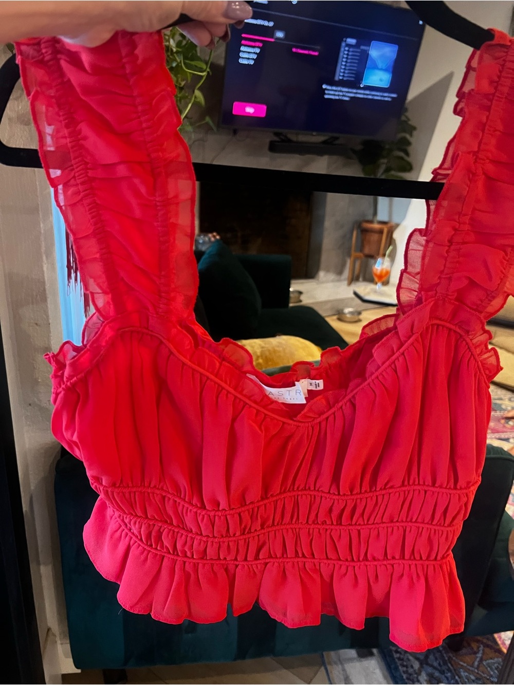 Astr Red Ruffle Crop Camisole - Picture 4 of 5